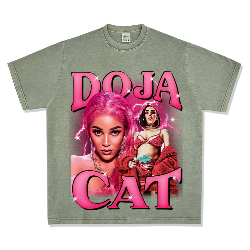 Streetwear masculino hip hop vintage Doja cat print short sleeve t-shirt vintage