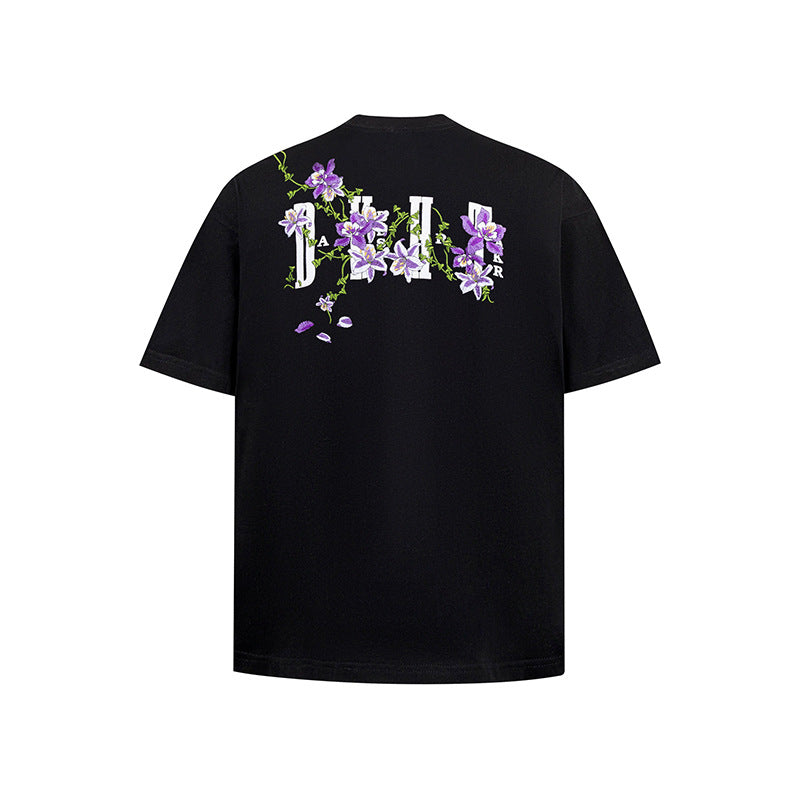 Nostalgia T-Shirts Flower Embroidery Short Sleeve T-Shirts