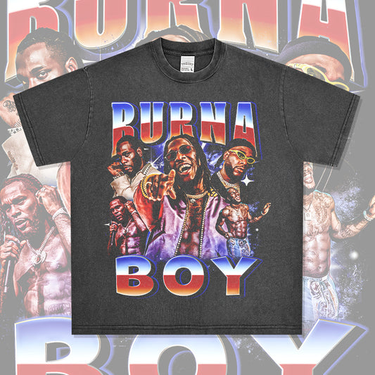 Streetwear masculino vintage hip hop Burna Boy print short sleeve t-shirt
