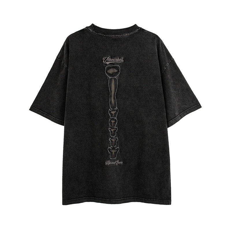 Vintage T Shirts Hip Hop Skull Wash Old Short Sleeve T-Shirt