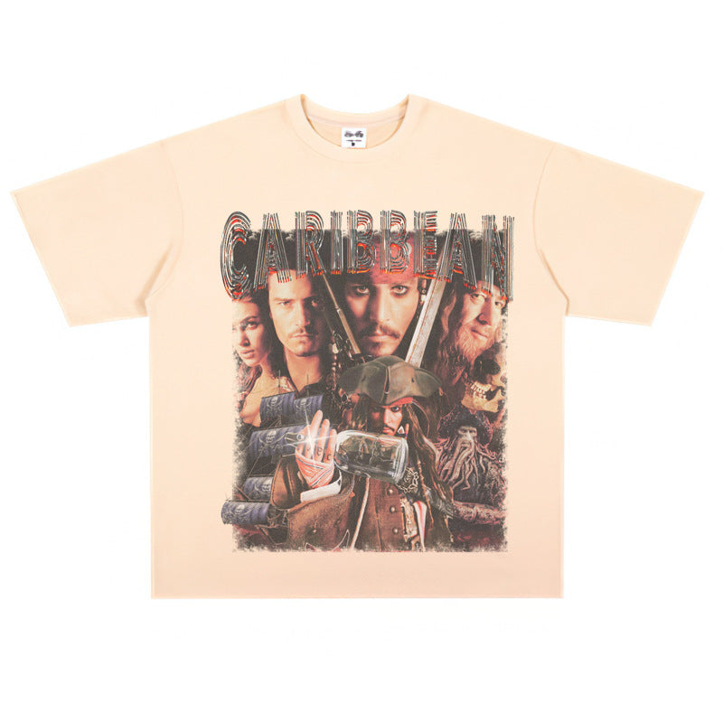 Film Star T Shirt Trendy Cotton Short Sleeve Loose round Neck Retro Design T-shirt for Men and Women