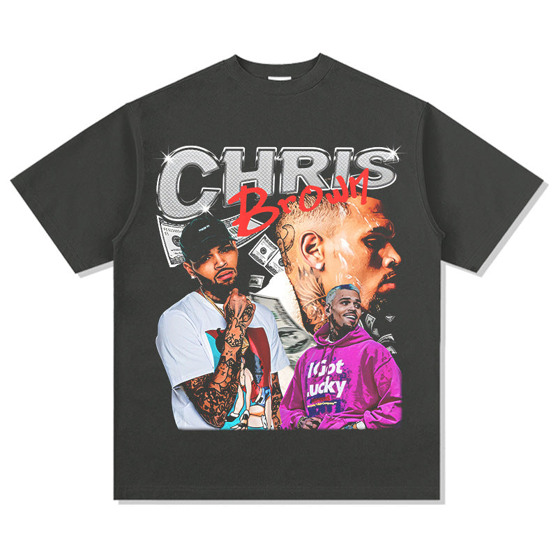 Streetwear masculino vintage hip hop breezy print short sleeve t-shirt