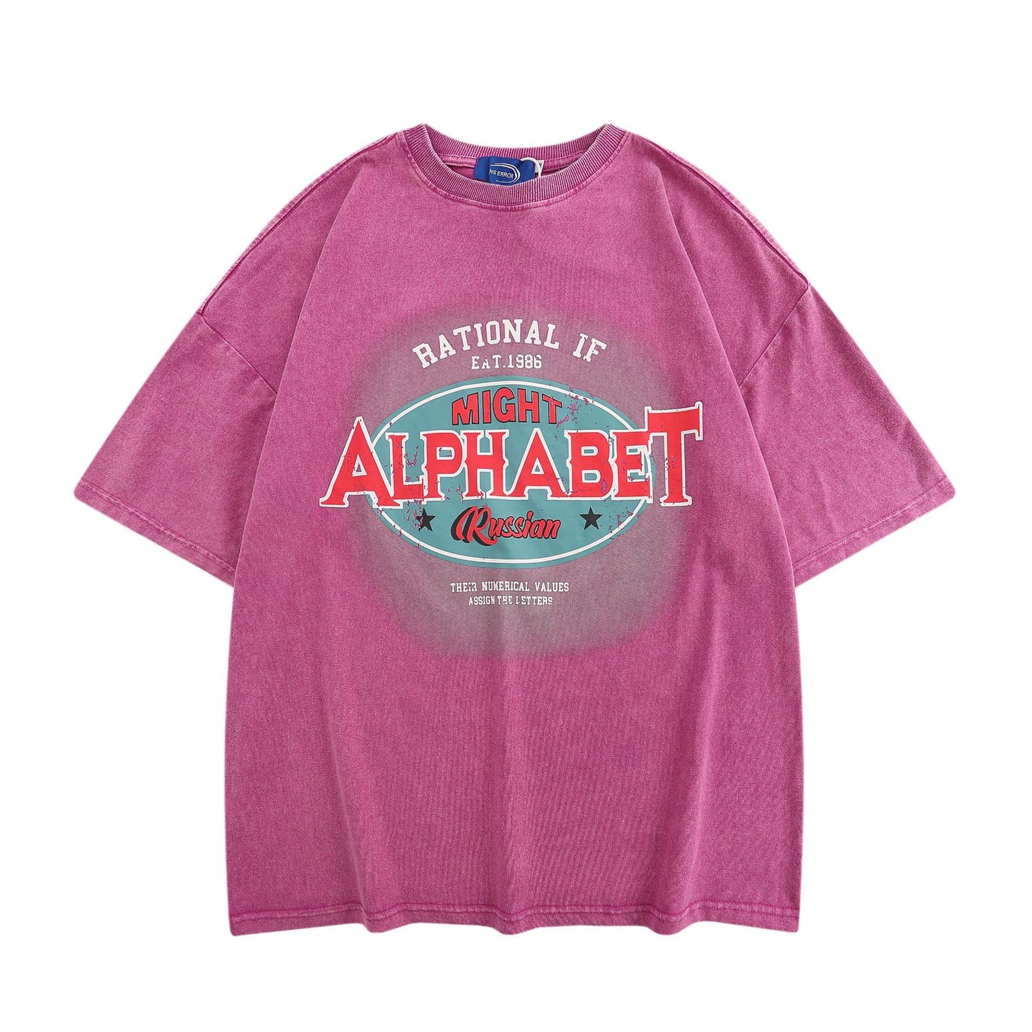 Hustle vintage washed old t-shirt retro letter print short sleeve