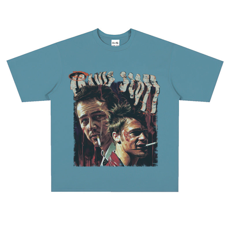 Film Star T Shirt Trendy Cotton Short Sleeve Loose round Neck Retro T-shirt for Men