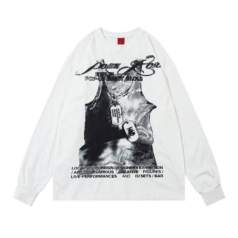 Marcas De Streetwear Long Sleeve T-Shirt Spring and Autumn Loose Crew Neck Top