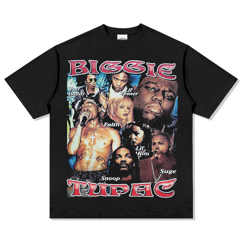 Streetwear masculino BIG BIGGIE SMALL HIPHOP hip hop t-shirt rap character print