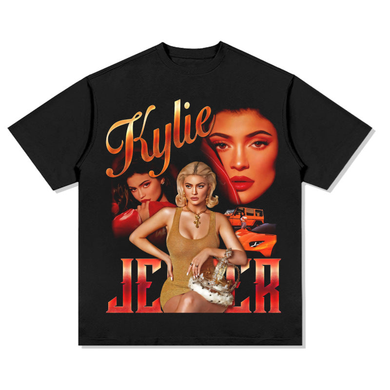 Cool t rapper vintage Kylie print long sleeve short sleeve t-shirt crew neck