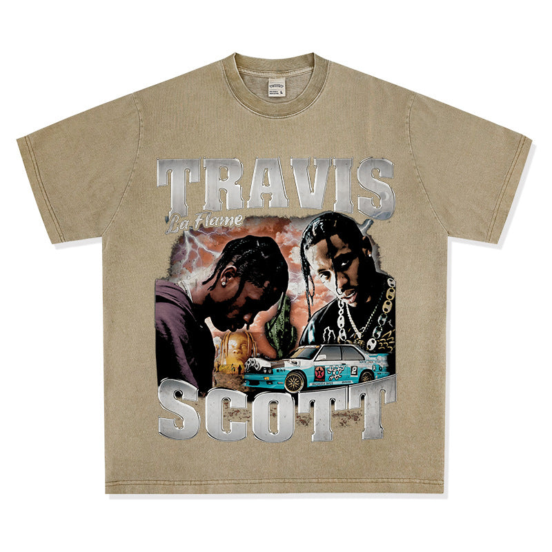 New york hip hop shop hip hop rap Travis Scott print short sleeve t-shirt