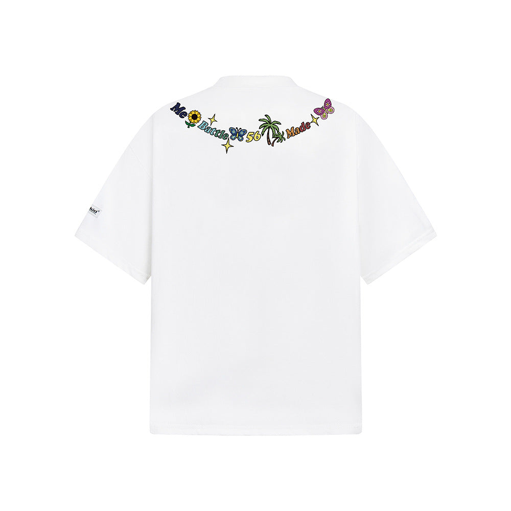 Nostalgia T Shirts Vintage Necklace Butterfly Embroidery Pattern Short Sleeve T-Shirt