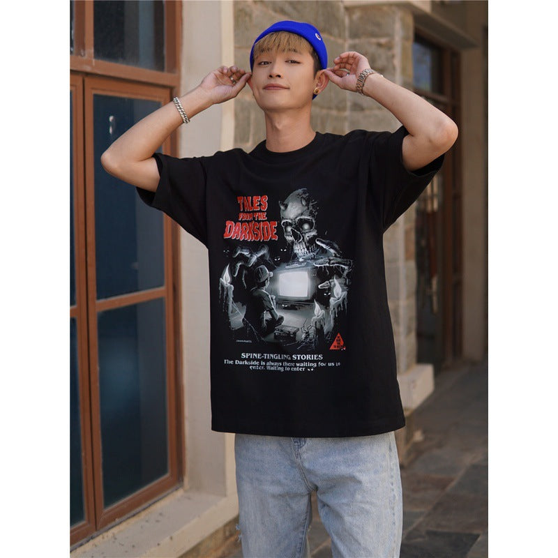 Film Star T Shirt Movie Demon Night Legend Trend Pure Cotton Short Sleeve Loose Retro T-shirt Men and Women