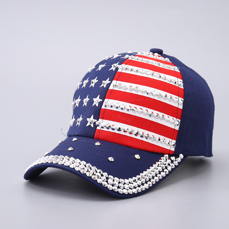 Vintage Usa Cap Baseball Cap Men's and Women's Rhinestone Curved Eaves