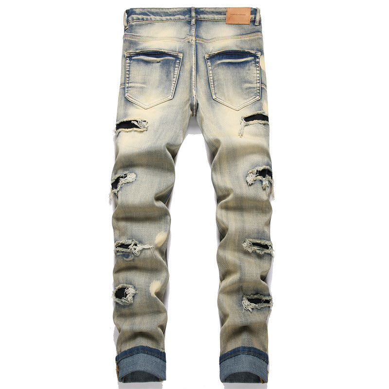 1990 Fashion Jeans Retro Blue Ripped Small Straight Jeans