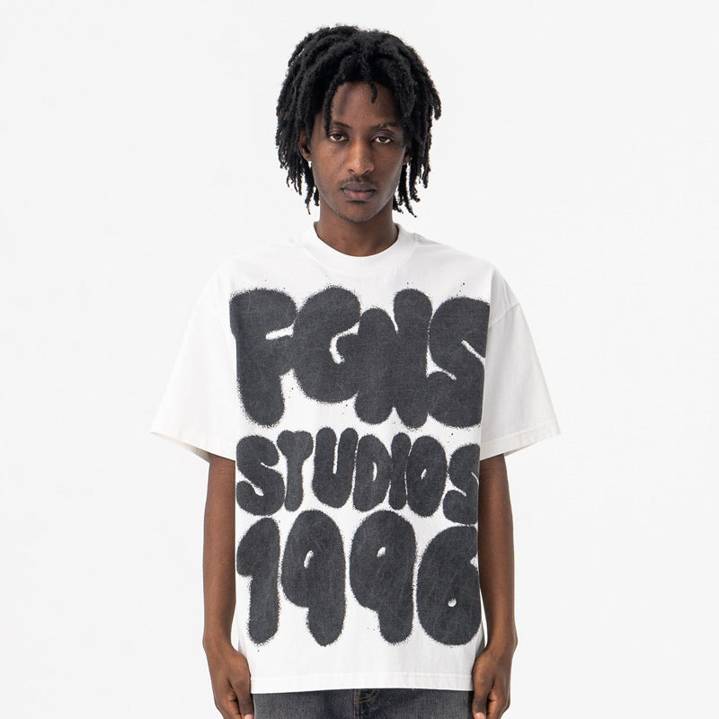 Vintage 90s Hip Hop Clothing Summer Cartoon Graffiti Print Crew Neck Short Sleeve T-Shirt