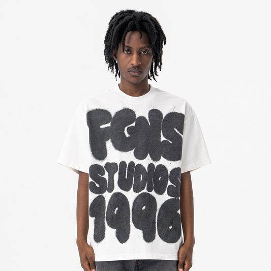 Vintage 90s Hip Hop Clothing Summer Cartoon Graffiti Print Crew Neck Short Sleeve T-Shirt