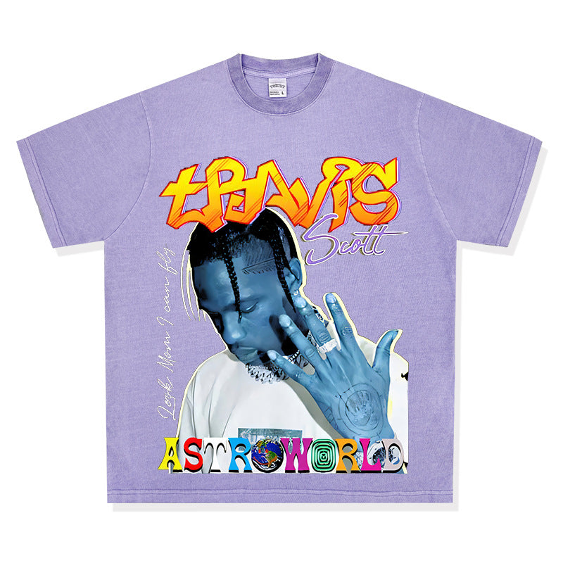 Streetwear masculino TRAVIS SCOTT hip hop print short sleeve t-shirt Vintage