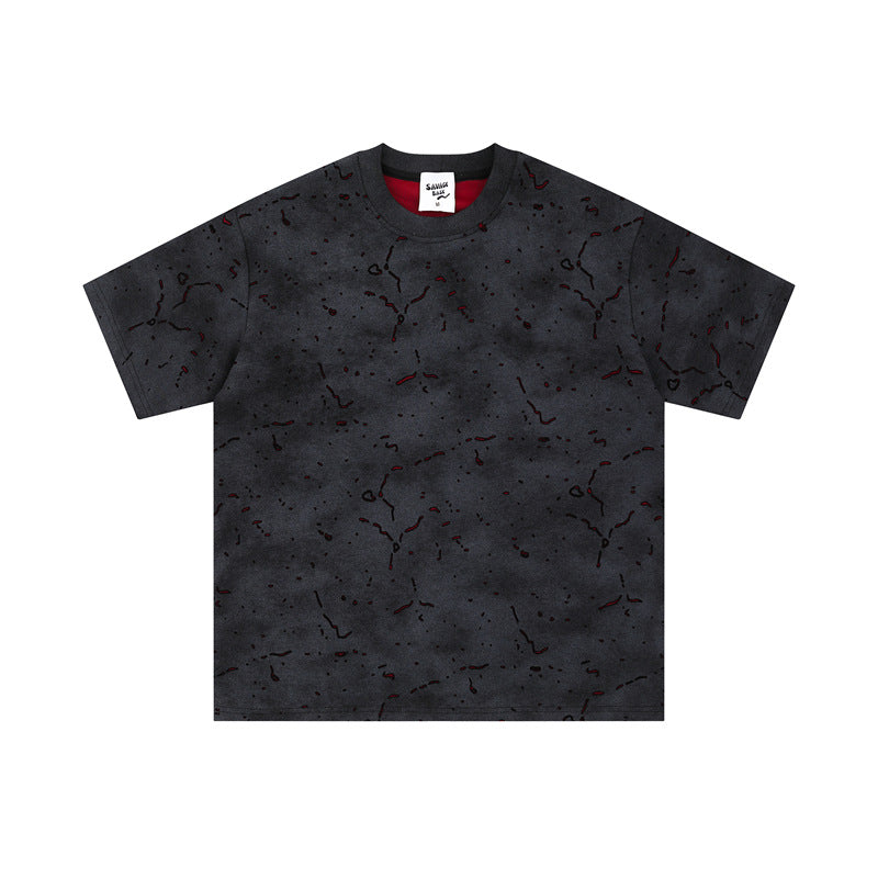 Hip Hop Shirts For Boys Washed Old Pattern Short Sleeve T-Shirt Loose Casual Crew Neck T-Shirt