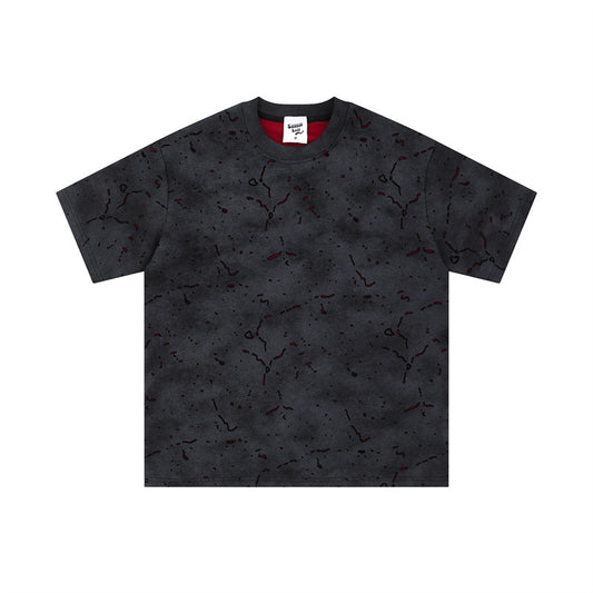 Hip Hop Shirts For Boys Washed Old Pattern Short Sleeve T-Shirt Loose Casual Crew Neck T-Shirt