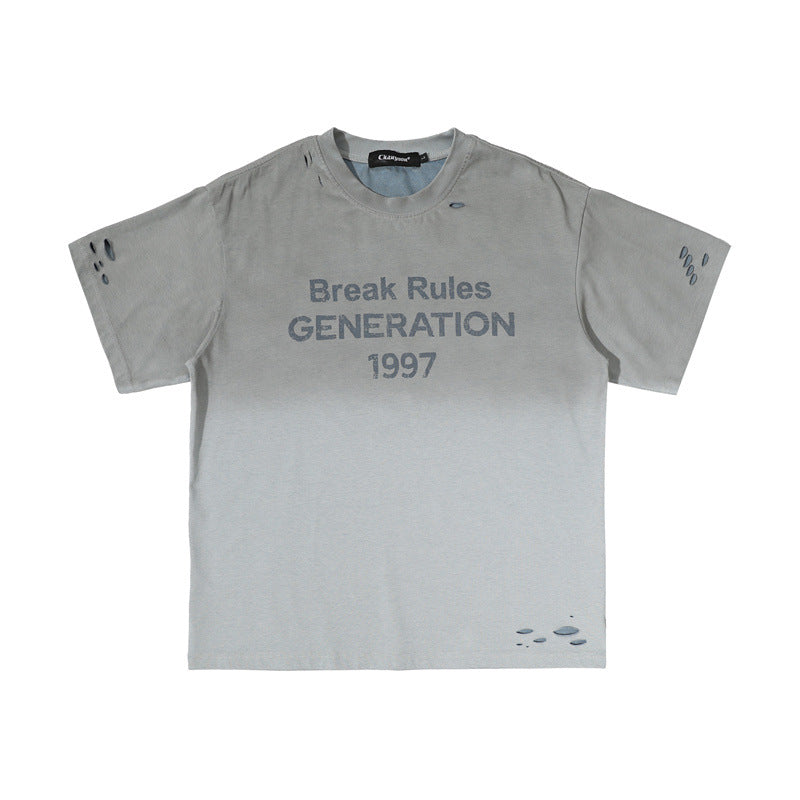 US drip outfits summer retro gradual change casual loose short sleeve T-Shirts
