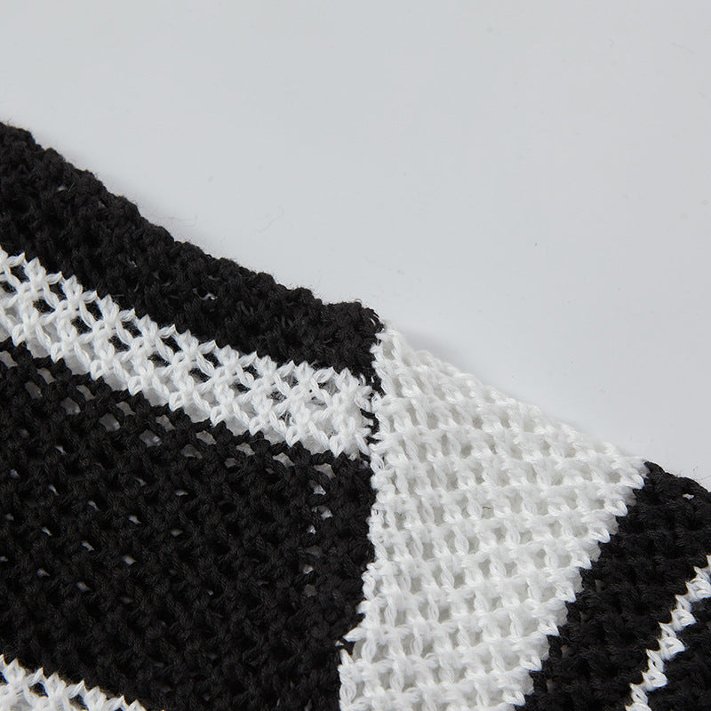 Camisas Retros Lapel Striped Contrast Knitted Vest