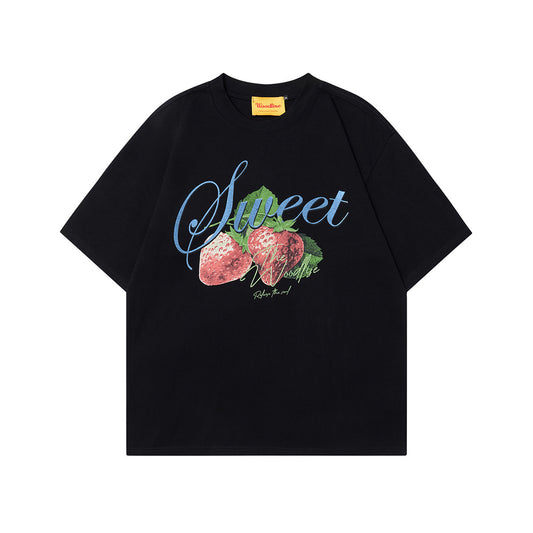 Unisex T-shirts Summer Strawberry Pattern Men's Loose Short Sleeve T-Shirt