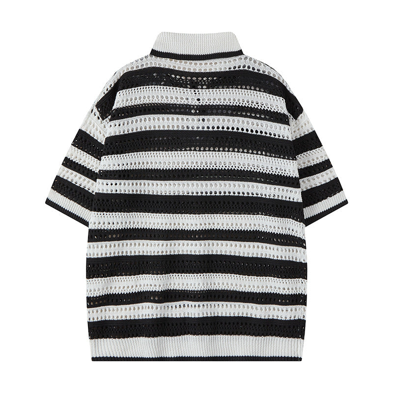 Nyc 1990 Shirt Summer Retro Striped Knitted Casual Short Sleeve Polo Shirt
