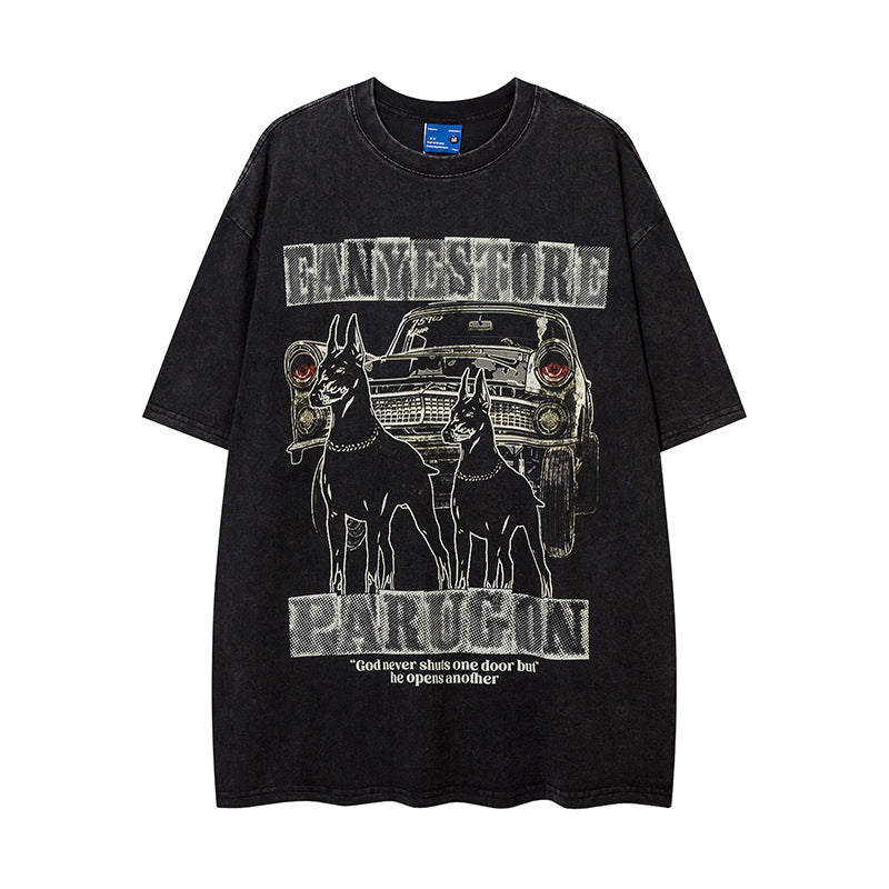 New York Hip Hop Style Vintage Wash Short Sleeve T-Shirt