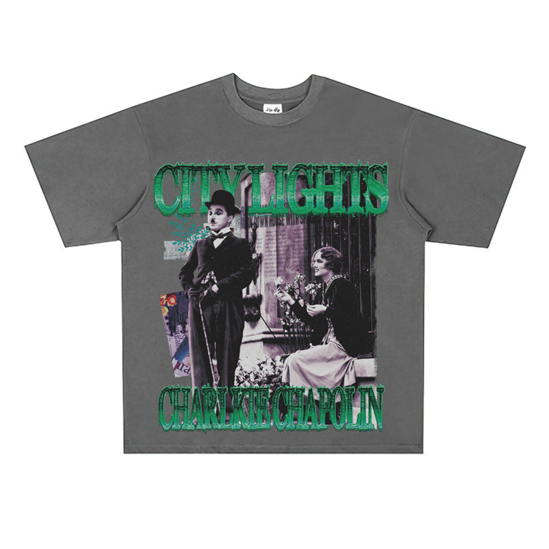 Film Star T Shirt Classic Movie Surrounding City Light Loose Retro Street Cotton T-shirt