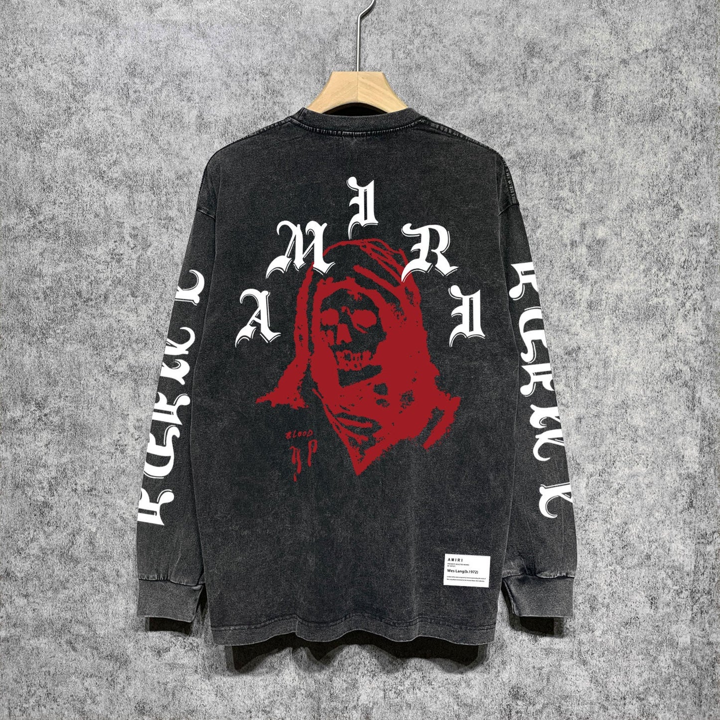 Amiri Long-Sleeved Shirt Cool Handsome Personalized Printed Vintage Retro Long Sleeve T-shirt