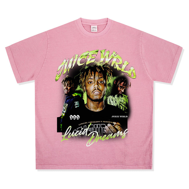 Streetwear masculino vintage rap Juice Wrld print hip hop short sleeve t-shirt