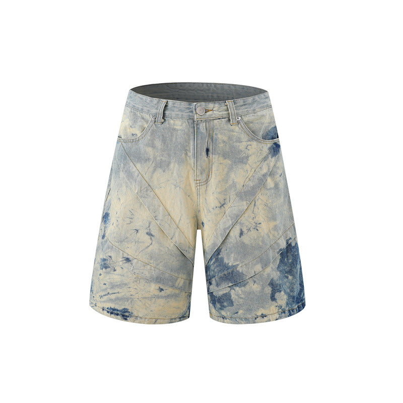 Stone Wash T shirt tie-dye gradual change washed old denim short sleeves