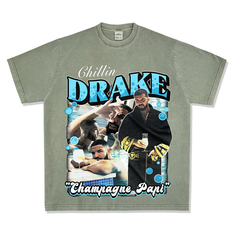 Cool t rapper vintage hip hop drake Drake print short sleeve t-shirt