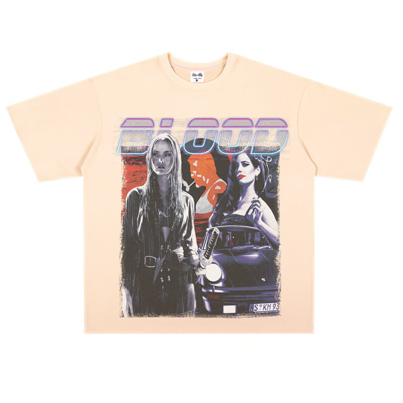Film Star T Shirt Street Style Short Sleeve Loose Retro American Cotton Printed T-shirt