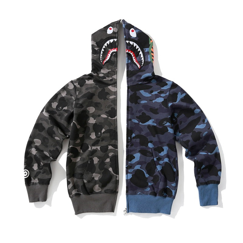 Ape Hoodie Color Matching Zip Full Open Camo Shark Hooded Sweater Jacket