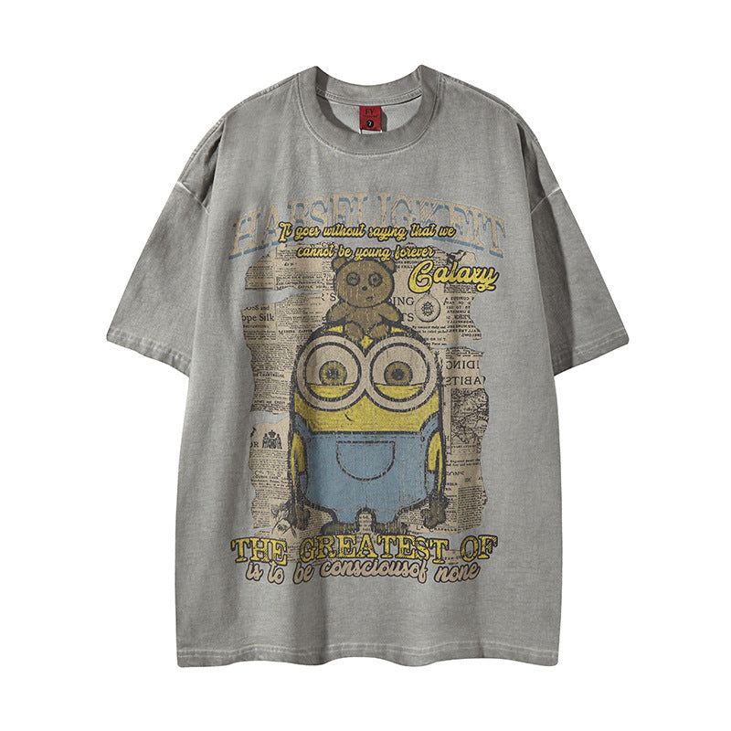 New York Hip Hop Style Old Crew Neck Short Sleeve T-Shirt Hip Hop Loose Top