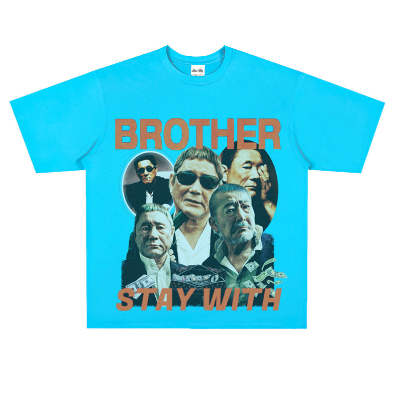 Film Star T Shirt Loose Heavy American Retro Street Cotton T-shirt Men and Women