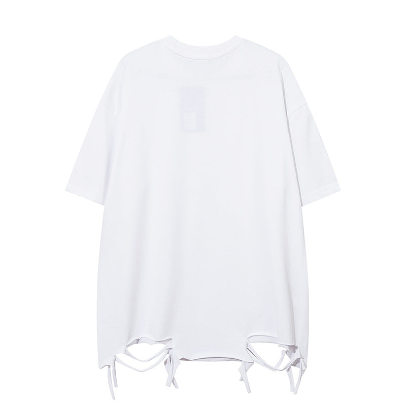 Vintage T Shirts Hip Hop Washing Water Old Ripped Short Sleeve T-Shirts