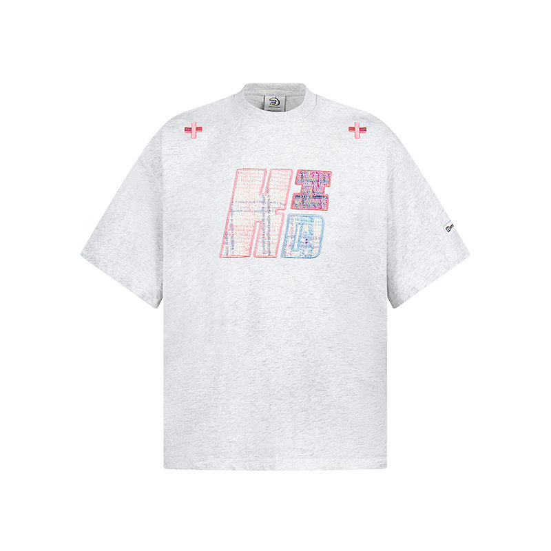 New York Hip Hop Style Vintage Dopamine Letter Embroidery Crew Neck Short Sleeve T-Shirt