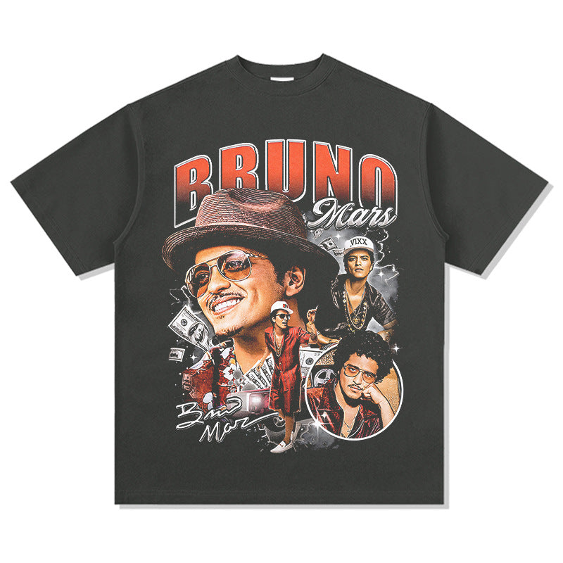 New york hip hop shop vintage singer bruno mars short sleeve t-shirt water