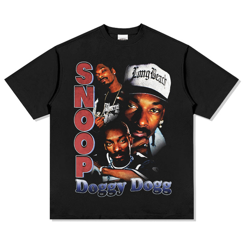 Marcas streetwear usa vintage hip hop snoop doggie print short sleeve t-shirt