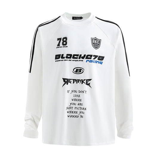 Racing oversized t shirt hip hop alphabet print long sleeve t-shirt, top