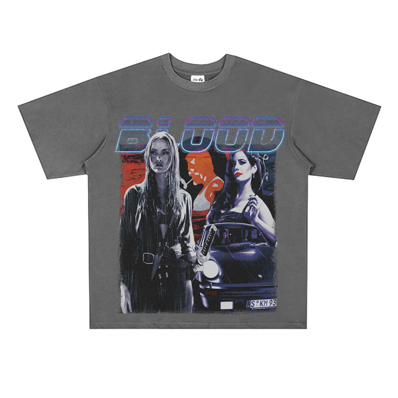Film Star T Shirt Street Style Short Sleeve Loose Retro American Cotton Printed T-shirt