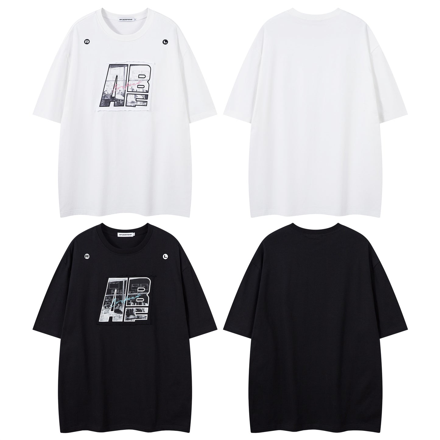 Distorted vintage letter embroidered short-sleeved t-shirt