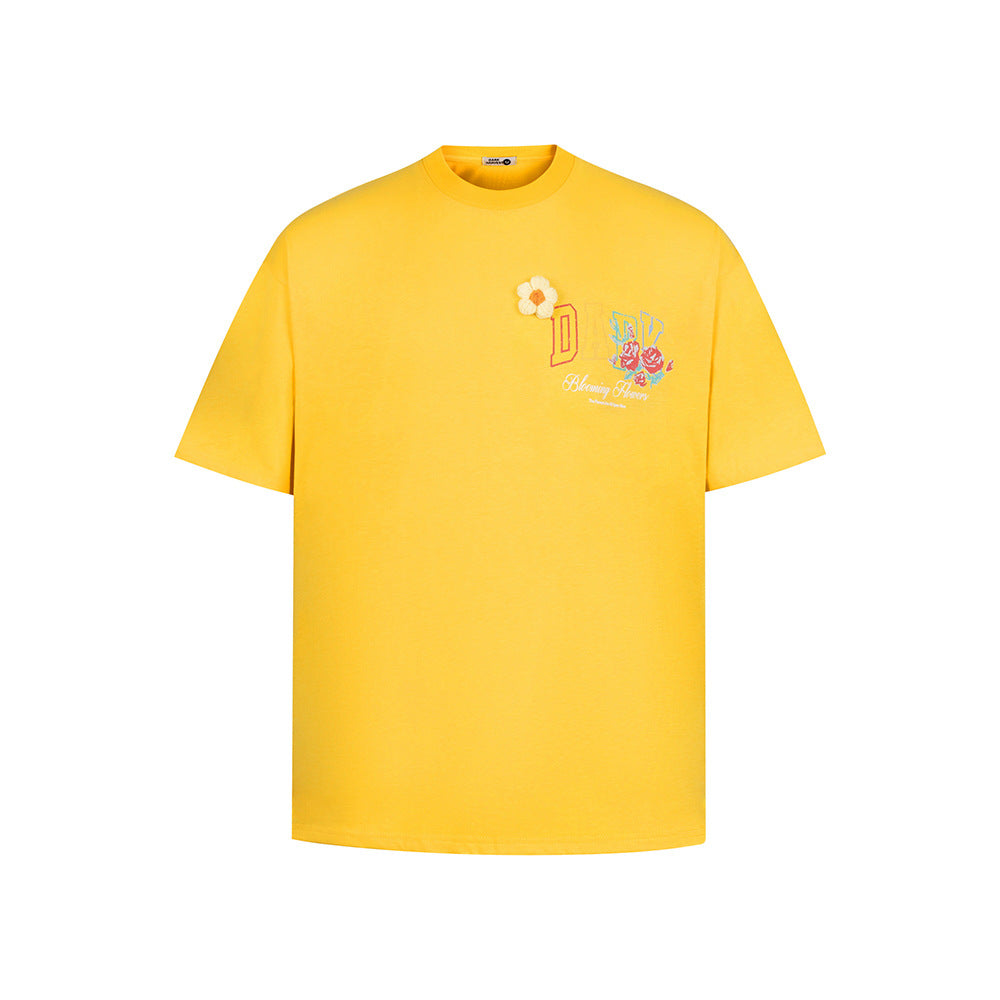 Hip Hop Clothes New York Vintage Embroidery Floral Alphabet Print Short Sleeve T-Shirt