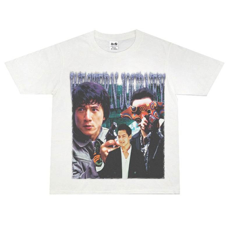 Film Star T Shirt Short Sleeve Loose Retro Nostalgic American Cotton Printed T-shirt