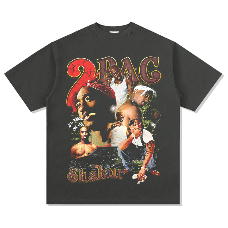 Cool t rapper vintage hip hop 2Pac tupa print short sleeve t-shirt