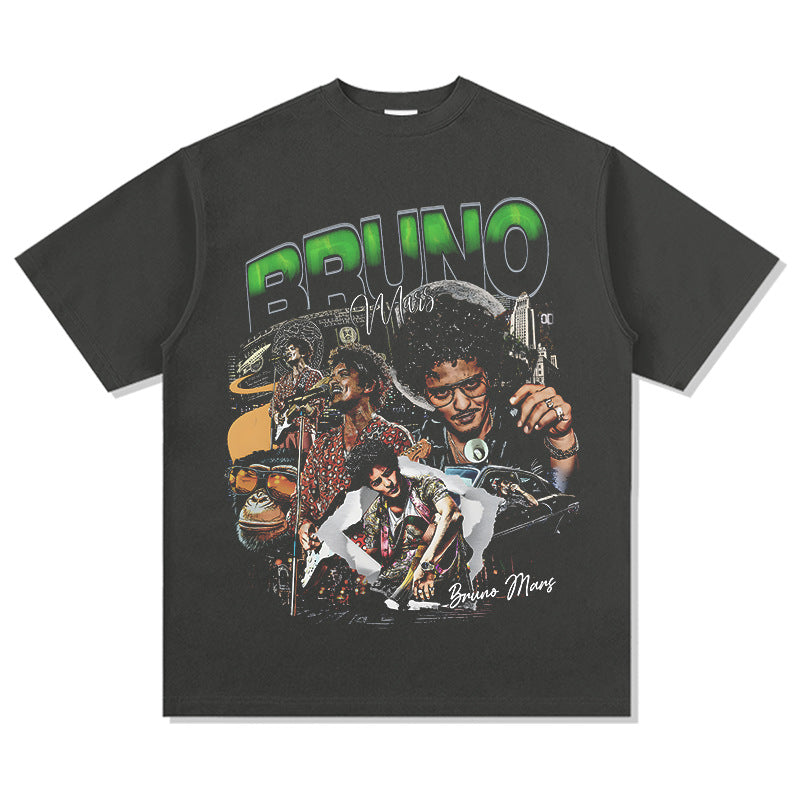 Marcas streetwear usa vintage bruno mars print short sleeve t-shirt vintage