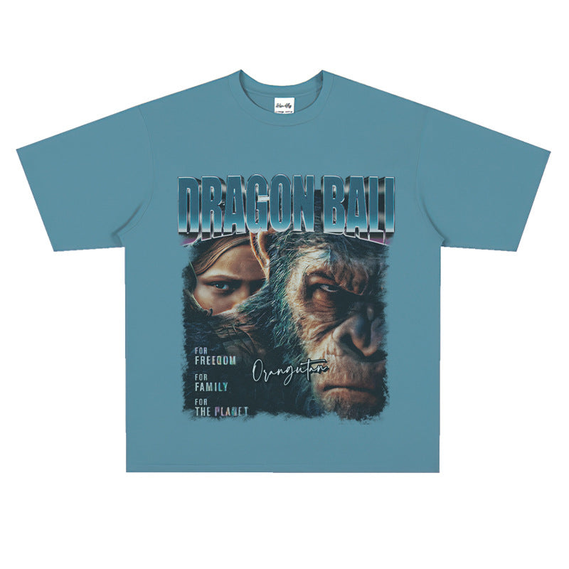Film Star T Shirt Movie Rise of the Planet of the Apes Pure Cotton Loose Short Sleeve American Retro Trendy T-shirt Men
