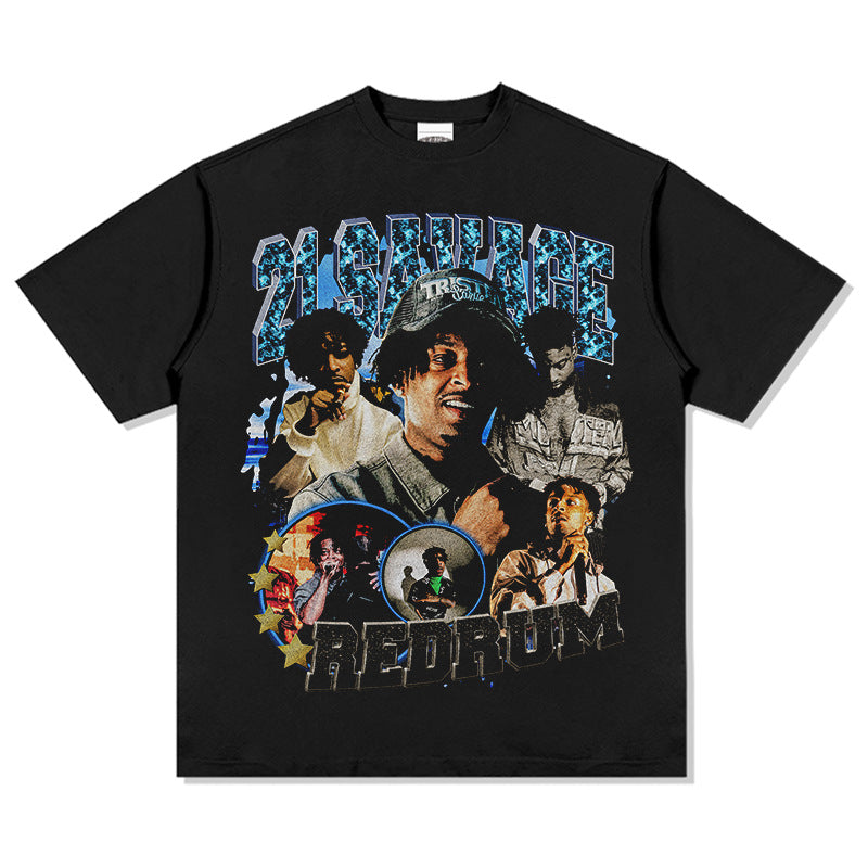 Outfit streetwear vintage hip hop 21 Savage print short sleeve t-shirt
