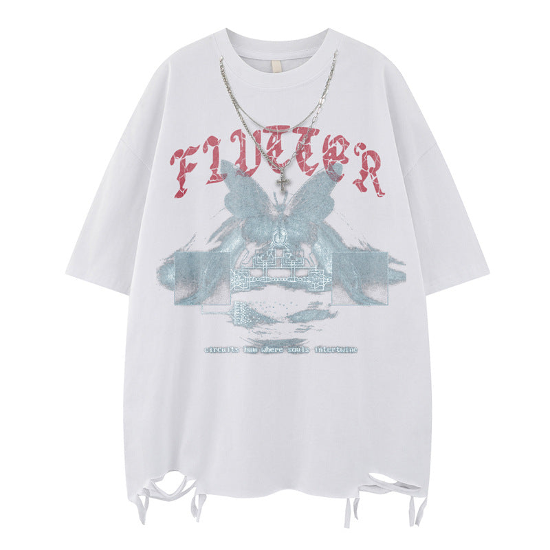 US drip outfits Summer Vintage Butterfly Casual Loose Short Sleeve T-Shirts