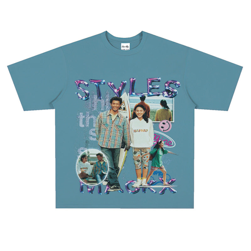 Film Star T Shirt Loose Heavy Crew Neck Street T-shirt